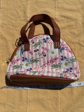 Bioworld Pink Floral Stripe Mini Dome Handbag with Brown Trim